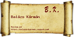 Balázs Kármán névjegykártya